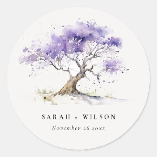 Sticker Rond Aquarelle minimale Lilac Jacaranda Mariage arbre