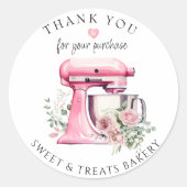 Sticker Rond Aquarelle Mixer rose boulangerie Merci (Devant)