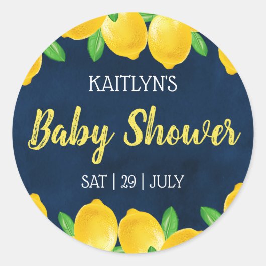 Sticker Rond Aquarelle moderne Baby shower citronnier (Devant)