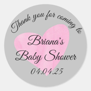 Sticker Rond Aquarelle moderne Baby shower Coeur rose