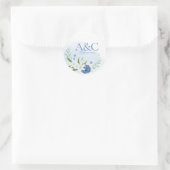 Sticker Rond Aquarelle moderne bleu Mariage Floral (Sac)