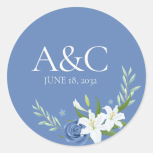Sticker Rond Aquarelle moderne bleu Mariage Floral
