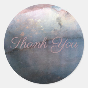 Sticker Rond Aquarelle Moderne Bleu & Rose Or Favori Rose