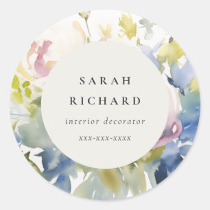 Sticker Rond Aquarelle moderne Blush Lilac Rose Floral Business
