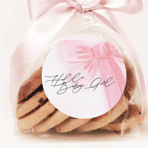 Sticker Rond Aquarelle moderne Blush Pink Bow Hello Baby Girl