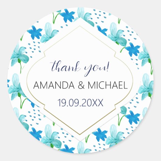 Sticker Rond Aquarelle moderne Boho Iris Blue Abstrait (Devant)