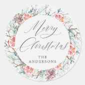 Sticker Rond Aquarelle moderne Botaniques Joyeux Noël (Devant)