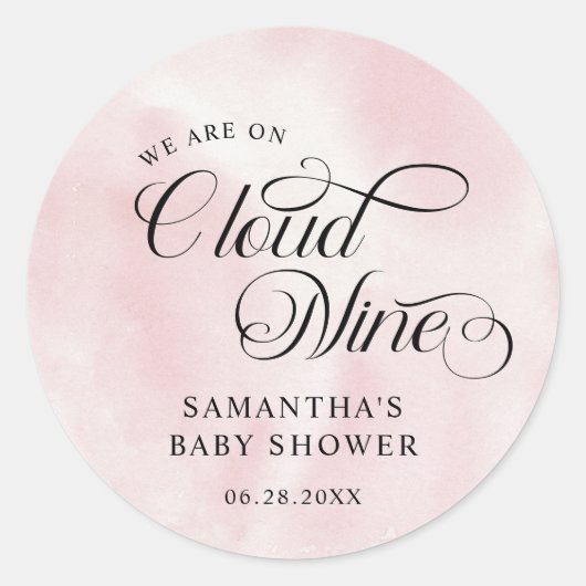 Sticker Rond Aquarelle moderne Cloud rose Neuf Baby shower (Devant)