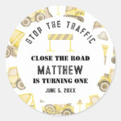 Sticker Rond Aquarelle moderne Construction Véhicule Anniversai (Devant)