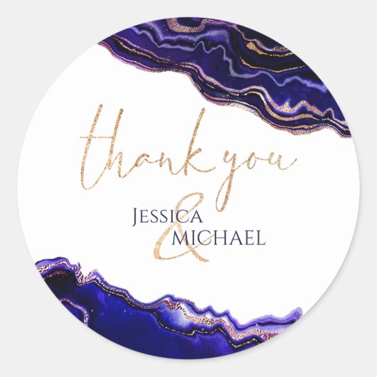 Sticker Rond Aquarelle moderne Deep Blue Agate Merci (Devant)
