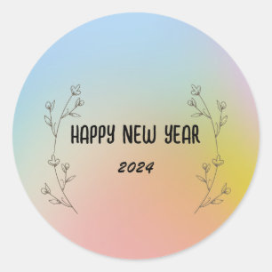 Sticker Rond Aquarelle moderne dégradante florale Bonne année