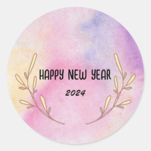 Sticker Rond Aquarelle moderne dégradante florale Bonne année