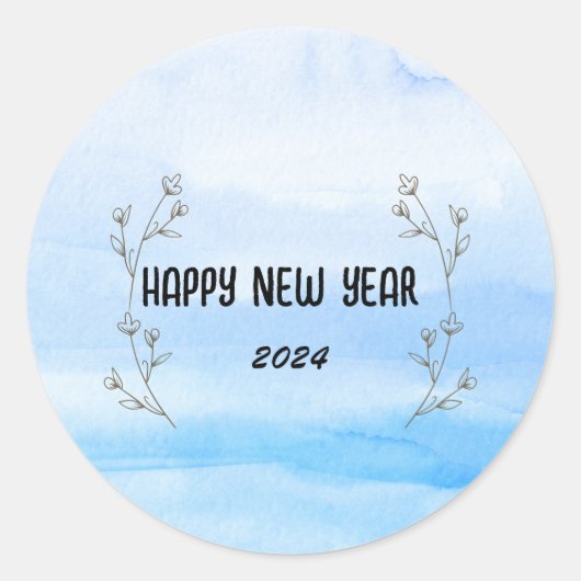 Sticker Rond Aquarelle moderne dégradante florale Bonne année (Devant)