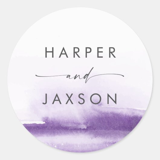 Sticker Rond Aquarelle moderne | Enveloppe Mariage violet (Devant)