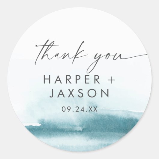 Sticker Rond Aquarelle moderne | Faveur de mariage Turquoise Me (Devant)