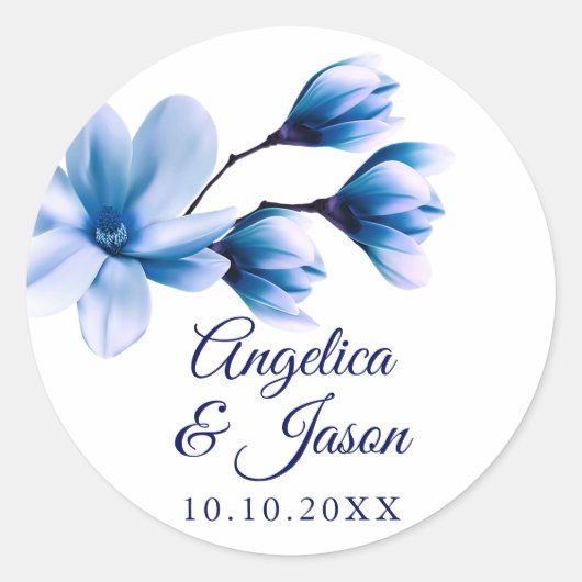 Sticker Rond Aquarelle moderne Floral Bleu Marine Mariage blanc (Devant)