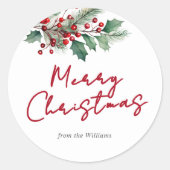 Sticker Rond Aquarelle moderne Floral Joyeux Noël (Devant)