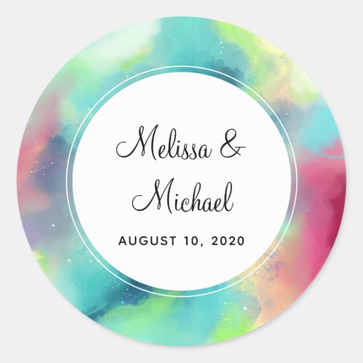 Sticker Rond Aquarelle moderne Green & Red Space Nebula (Devant)