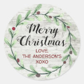 Sticker Rond Aquarelle moderne Holly Wreath Noël (Devant)