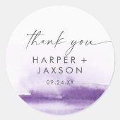 Sticker Rond Aquarelle moderne | Merci violet Faveur de mariage (Devant)