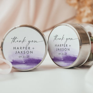 Sticker Rond Aquarelle moderne   Merci violet Faveur de mariage