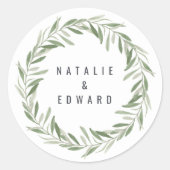 Sticker Rond Aquarelle moderne olivier branche mariage (Devant)