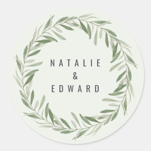 Sticker Rond Aquarelle moderne olivier branche mariage (Devant)