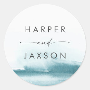 Sticker Rond Aquarelle moderne   Phoques d'enveloppe Mariage Tu