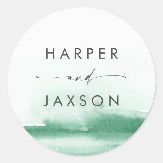 Sticker Rond Aquarelle moderne | Phoques Mariages verts (Devant)