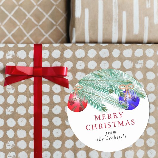 Sticker Rond Aquarelle moderne Pine Boughs Festif Noël