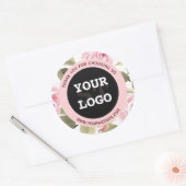 Sticker Rond Aquarelle moderne rose floral noir (Enveloppe)