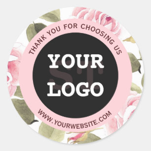 Sticker Rond Aquarelle moderne rose floral noir