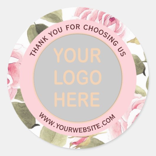 Sticker Rond Aquarelle moderne rose floral votre logo (Devant)