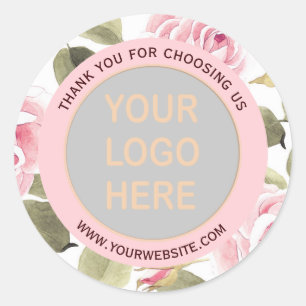 Sticker Rond Aquarelle moderne rose floral votre logo