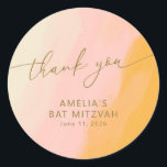Sticker Rond Aquarelle moderne rose jaune Bat mitzvah personnal<br><div class="desc">Autocollant rond classique Boho moderne Aquarelle rose Bat mitzvah jaune</div>