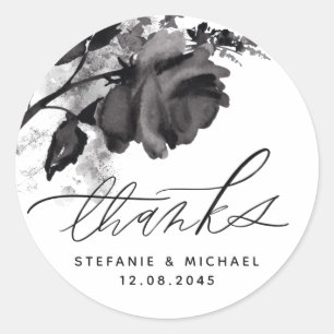 Sticker Rond Aquarelle moderne Rose noir Merci Mariage