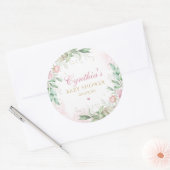 Sticker Rond Aquarelle moderne Vert Baby shower rose Floral (Enveloppe)