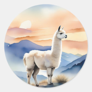 Sticker Rond Aquarelle molle de Llama