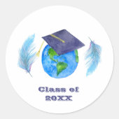 Sticker Rond Aquarelle Monde Avec Casquette Et Plumes (Devant)