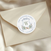 Sticker Rond Aquarelle Monogramme Crest Crest