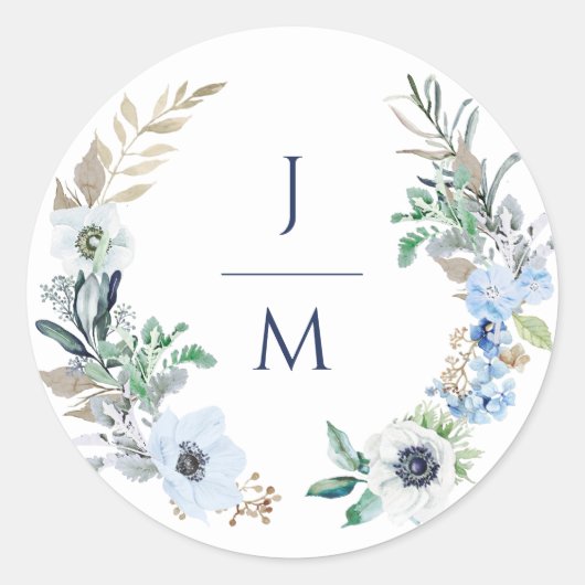 Sticker Rond Aquarelle Monogramme Floral Mariage (Devant)