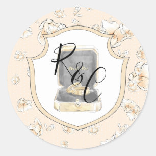 Sticker Rond Aquarelle Monogramme Mariage anneaux Magnolia