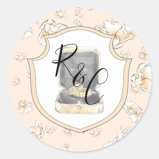 Sticker Rond Aquarelle Monogramme Mariage anneaux Magnolia (Devant)