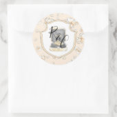 Sticker Rond Aquarelle Monogramme Mariage anneaux Magnolia (Sac)