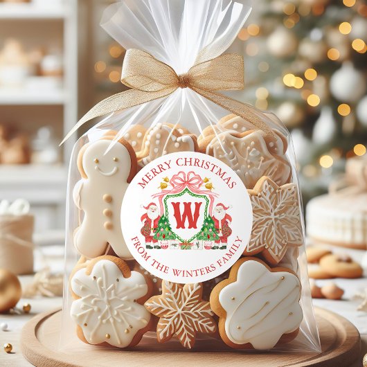 Sticker Rond Aquarelle Monogramme Père Noël Crest Noël