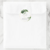 Sticker Rond Aquarelle Monstera panachée dans la verdure tropic (Sac)