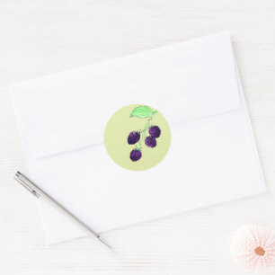 Sticker Rond Aquarelle Mûre Violette Botanique