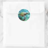 Sticker Rond Aquarelle Natation Tortue de mer (Sac)