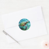 Sticker Rond Aquarelle Natation Tortue de mer (Enveloppe)