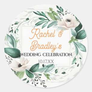 Sticker Rond Aquarelle neutre Mariage floral cadre de verdure